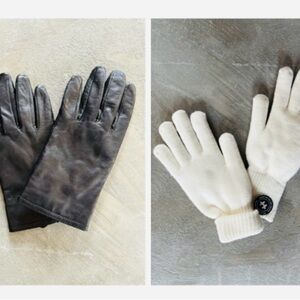 Women’s Black Leather Thinsulate Gloves-XL + Free Cream Plush Gloves. Both NWT.